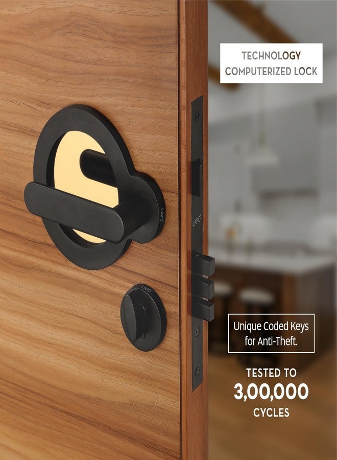 LAPO Heavy Duty Door Lock for Main Door and Bedroom Door - Mortise Door Lock Handlesets Lock Body and Cylinder with 3 Key for Home,Office,Hotel| Black-Gold Finish | 3 Years Warranty Ro-177 - Image 4